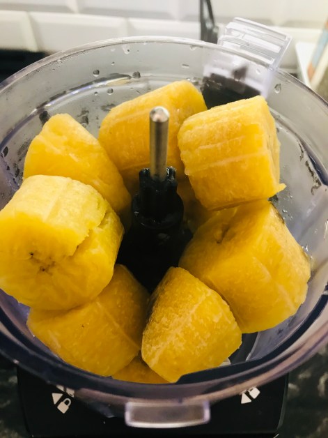Plantains in food processor