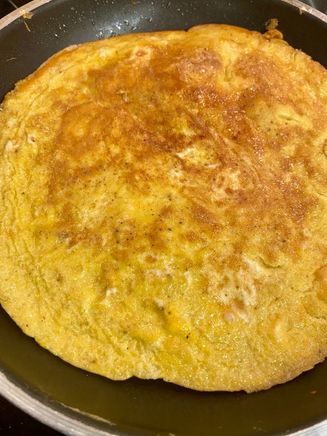 Flipped egg and tortilla